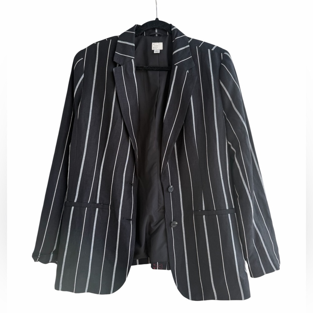 a new day Black White Pinstripe Linen Rayon Blazer size 16